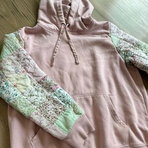 Women’s Dusty Pink Patchwork Sleeve Hoodie